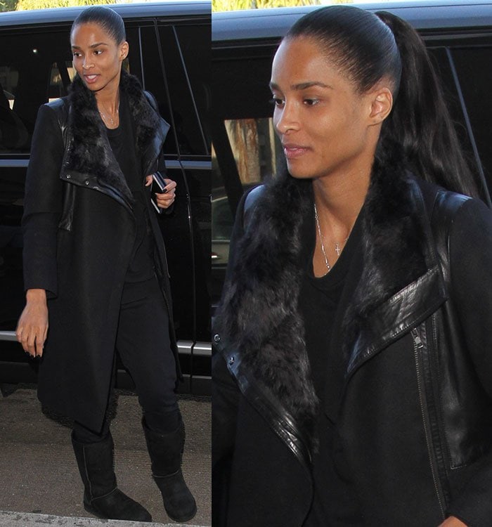 Ciara wore a sleek ponytail and minimal makeup