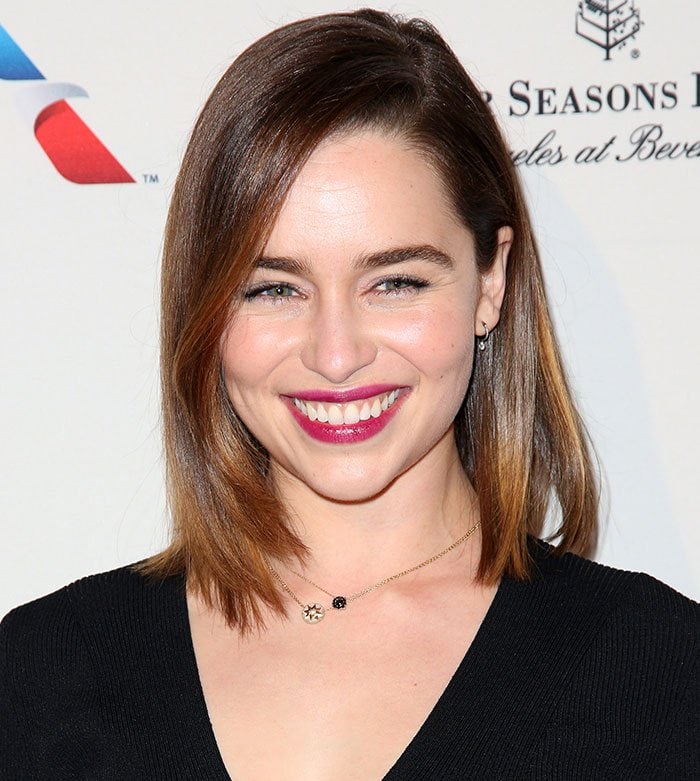 Emilia Clarke's face was beautifully made-up with berry lipstick