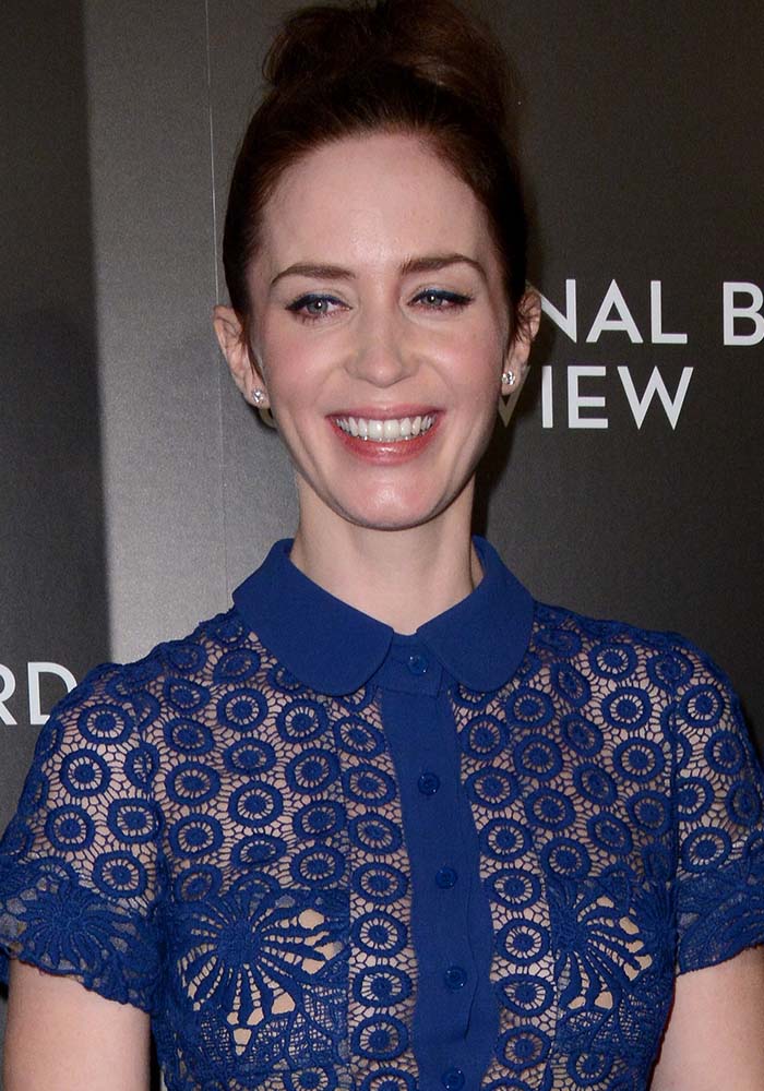 Emily Blunt wears her hair up at the 2015 National Board Of Review Gala