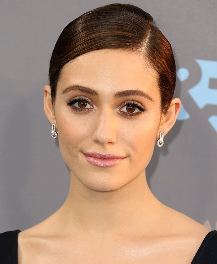 Emmy Rossum wears her hair back at the 21st Annual Critics' Choice Awards