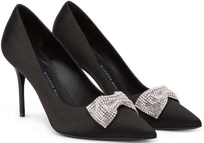 Giuseppe Zanotti Lucrezia Black Suede Pump Crystal Bow