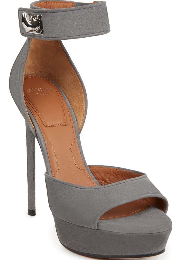 Givenchy Suede "Shark-Lock" Platform Sandals in Grey