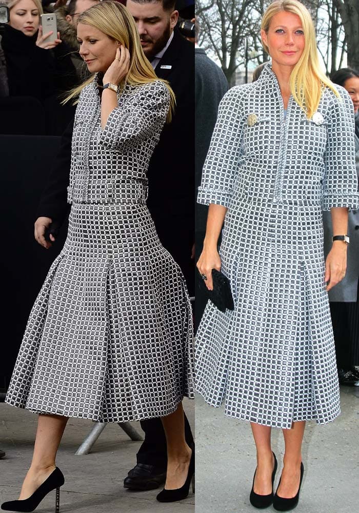 Gwyneth Paltrow wears a black-and-white Chanel look to Paris Fashion Week