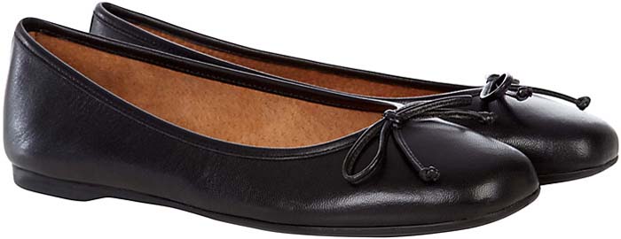 Hobbs "Prior" Square Toe Ballerina Pumps in Black Leather