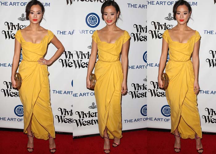 Jamie Chung wears a sunny yellow Vivienne Westwood dress on the red carpet