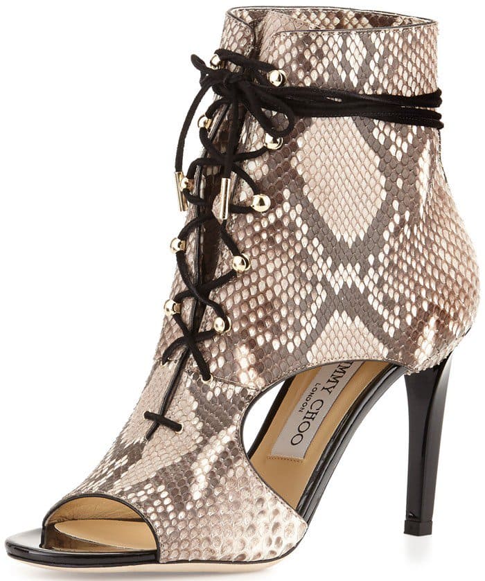 Jimmy Choo Minka Python Lace-Up Cutout Bootie