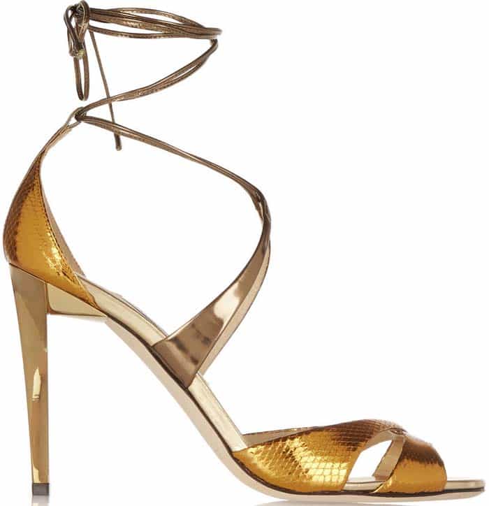 Jimmy Choo "Teira" Metallic Ayers and Mirrored-Leather Sandals