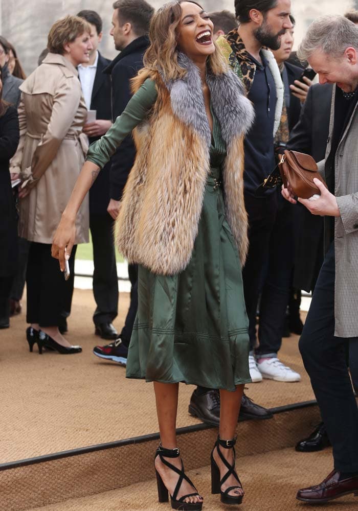 Jourdan Dunn at the Burberry London Menswear Show Autumn/Winter 2016 in London on January 11, 2016