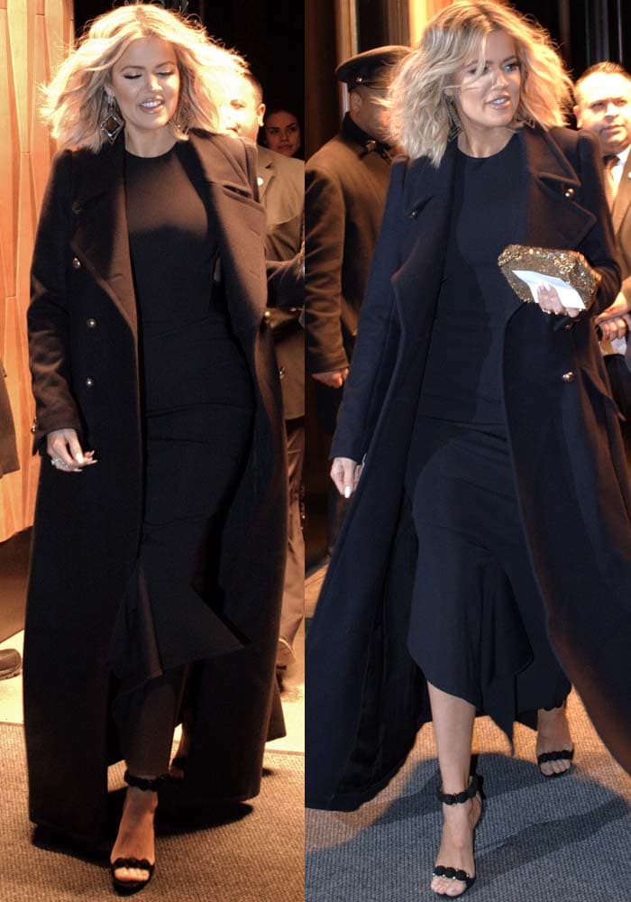 Khloe Kardashian wears a floor-length trench coat by Chloé to promote her new book