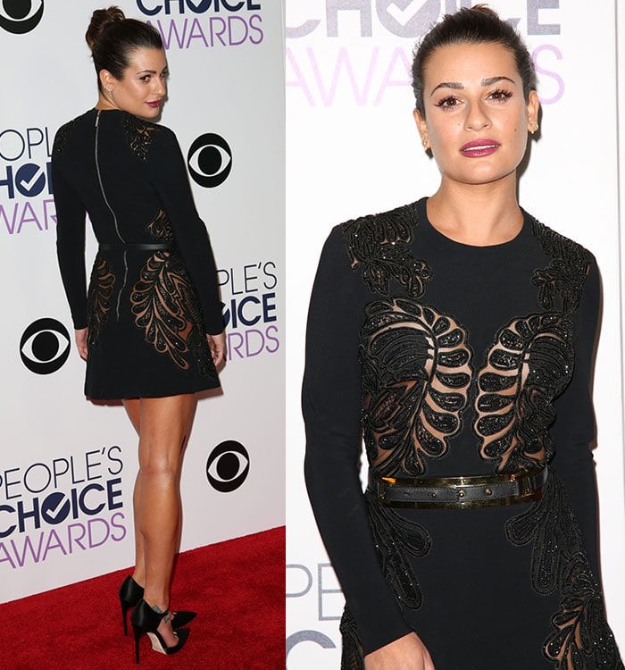 Lea Michele shows off her hair and dress on the red carpet