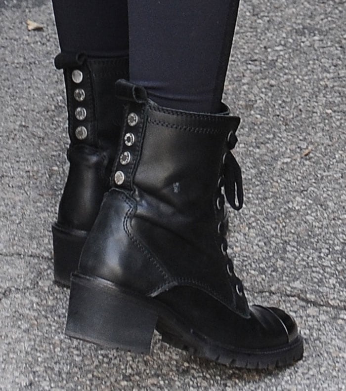 Lily Collins's feet in military-style Zadig & Voltaire boots