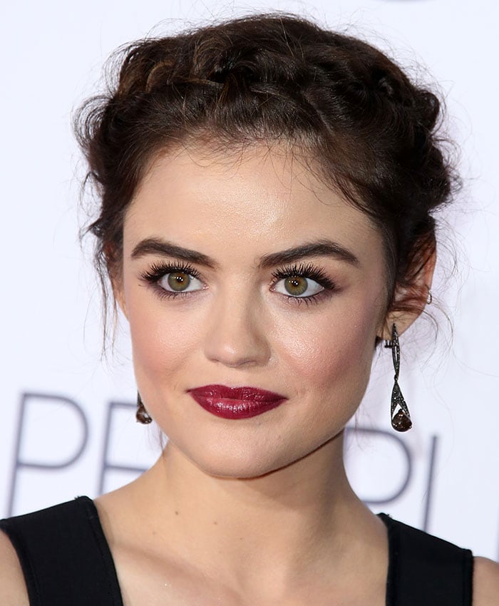 Lucy Hale wears her hair up in braids at the People's Choice Awards