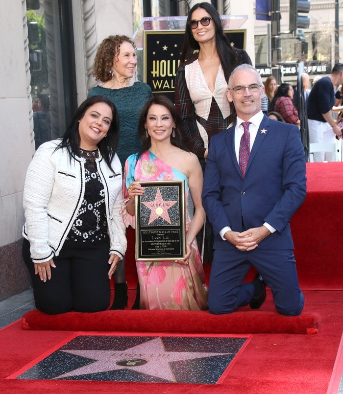 Rana Ghadban, Rhea Perlman, Lucy Liu, Demi Moore, Mitch O'Farrell at Lucy Liu's Hollywood Walk Of Fame ceremony