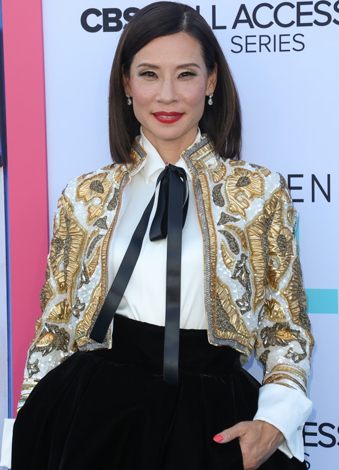 Lucy Liu's embellished cropped jacket by Alexandre Vauthier