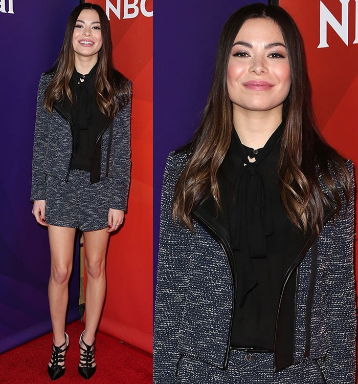 Miranda Cosgrove's makeup was kept feminine with pink lipstick, blush and glittery eyeshadow