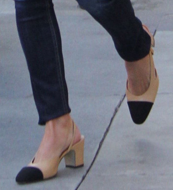 Nicky Hilton makes her feet look smaller in Chanel's iconic two-tone pumps