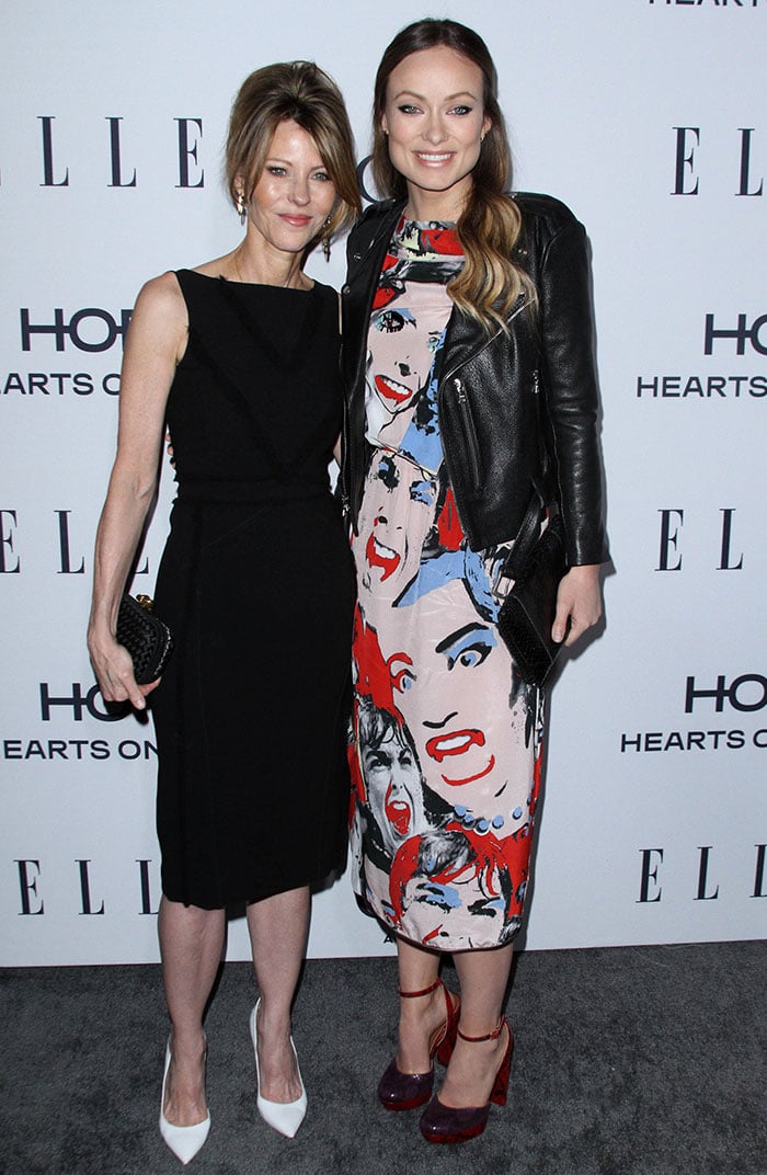 Olivia Wilde and Elle Editor in Chief Robbie Myers pose for photos together at Elle’s Women In Television Celebration