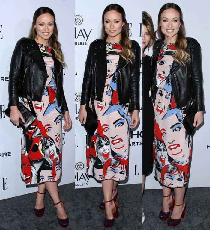 Olivia Wilde opted for a printed calf-length dress from Marc Jacob's Spring 2016 collection