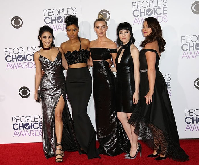 The Pink Ladies of "Grease: Live" wear matching black-and-silver ensembles at the People's Choice Awards