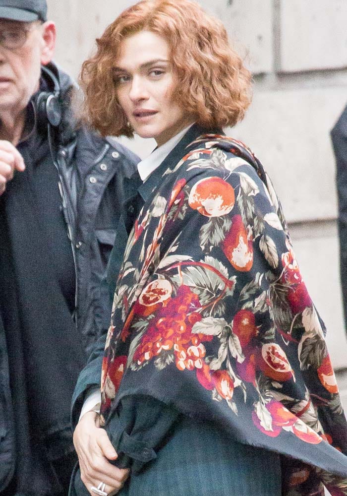 Rachel Weisz debuts her curly red hair on the set of "Denial"