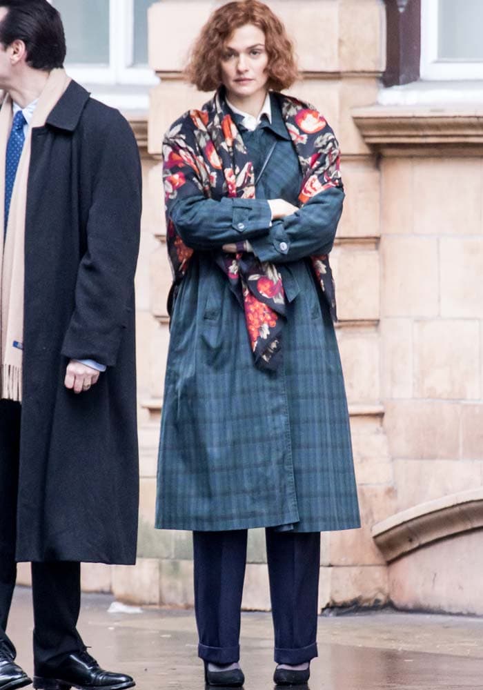 Rachel Weisz wears an ill-fitting outfit complete with a floral shawl on the set of her new movie