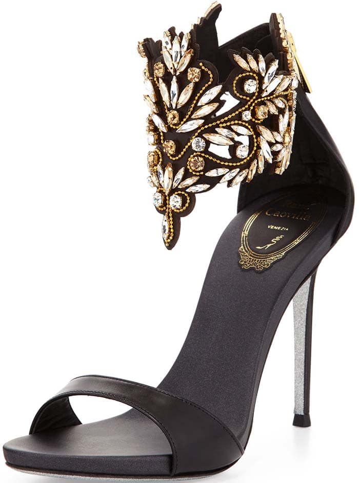 Rene Caovilla Embellished Ankle Cuff Sandal in Black