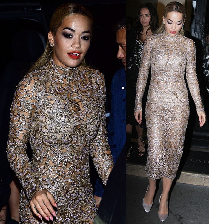 Rita Ora reveals her nude underwear in a see-through Ralph & Russo dress