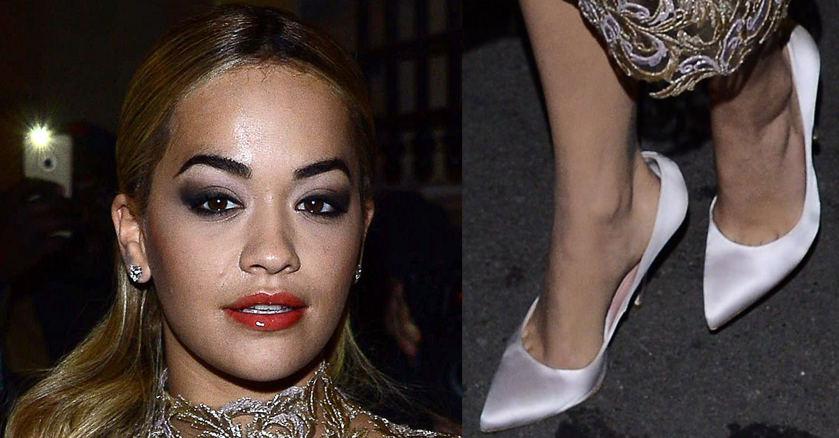Rita Ora Flashes Flesh in Ralph & Russo and Satin Pumps