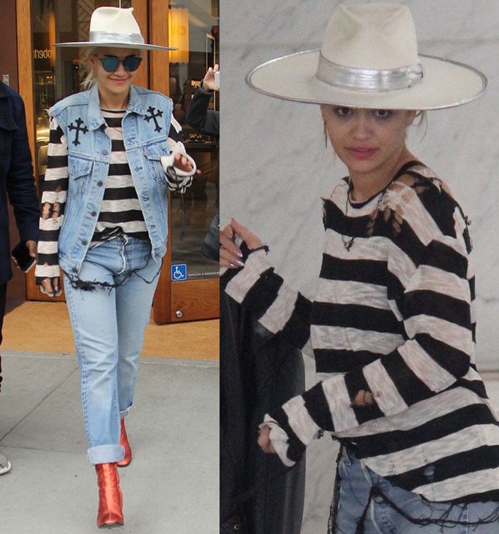 Rita Ora rocks denim-on-denim as she goes shopping on Rodeo Drive