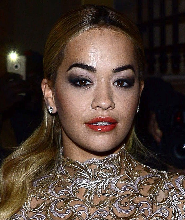 Rita Ora slicks her hair back for the Ralph & Russo fashion show