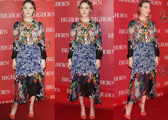 Saoirse Ronan wears a printed Duro Olowu dress on the red carpet