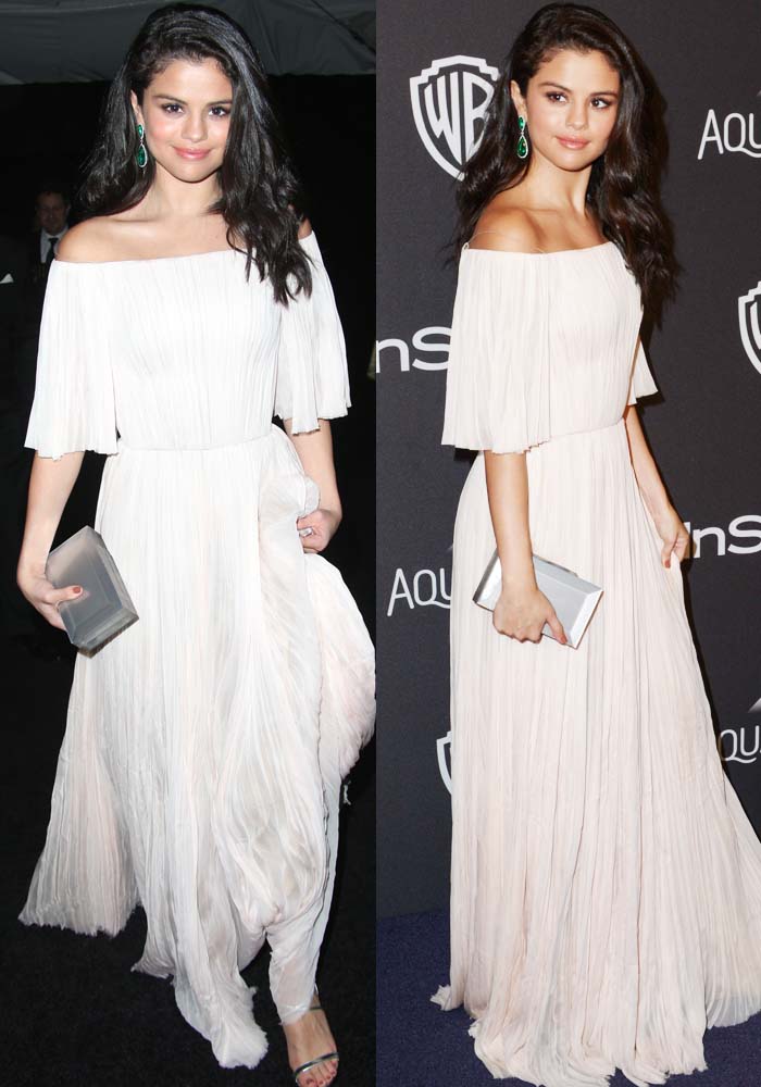 Selena Gomez looked like an angel in a flowy, blush-colored dress by J. Mendel