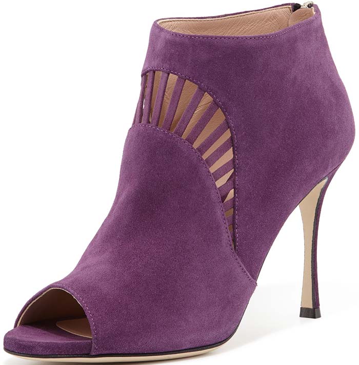 Sergio Rossi Suede Peep-Toe Bootie in Purple