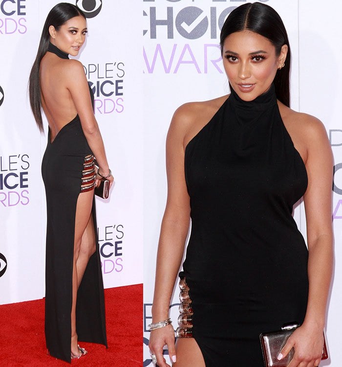 À ton tour de me sauver la vie - Page 2 Shay-Mitchell-Black-Halter-High-Slit-Backless-Maxi-Dress