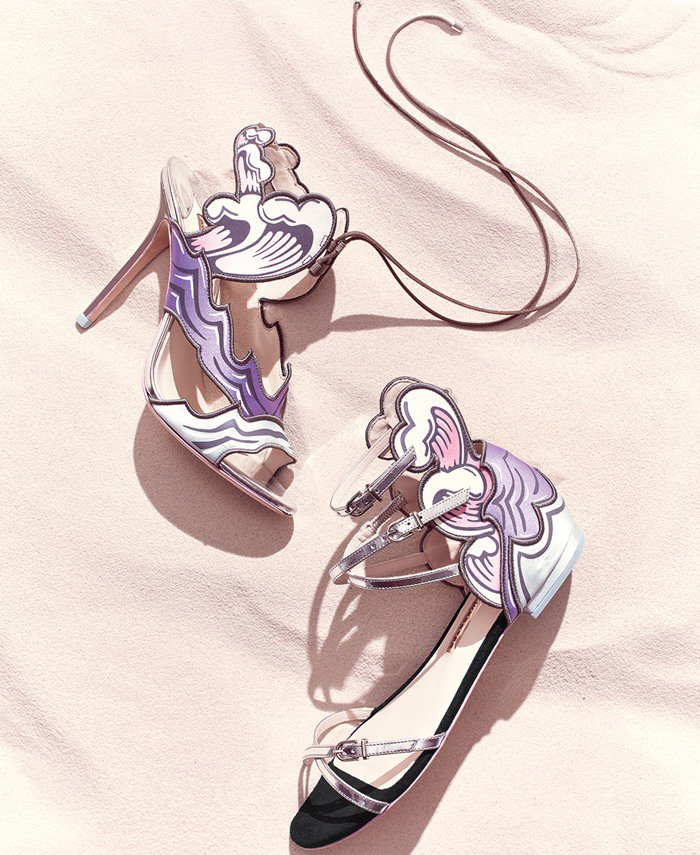 Ocean-inspired graphics style an ultrachic lace-up sandal set on a svelte metallic heel