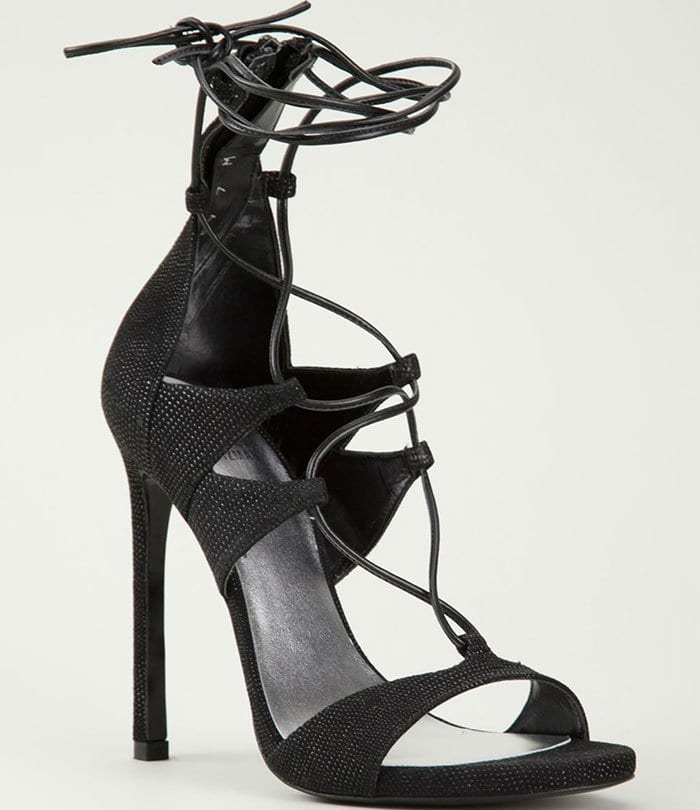 Stuart Weitzman Leg Wrap Lace-Up Sandals Black