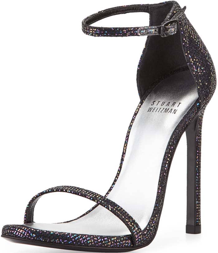 Stuart Weitzman "Nudist" Glitter Leather Sandal in Multi