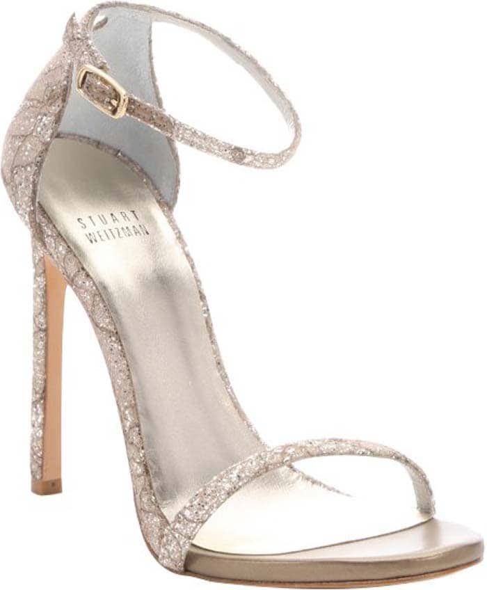 Stuart Weitzman Quartz Sugar Lace And Glitter "Nudist" Stiletto Sandals