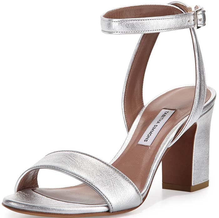 Tabitha Simmons "Leticia" Metallic Ankle-Wrap Sandal in Silver