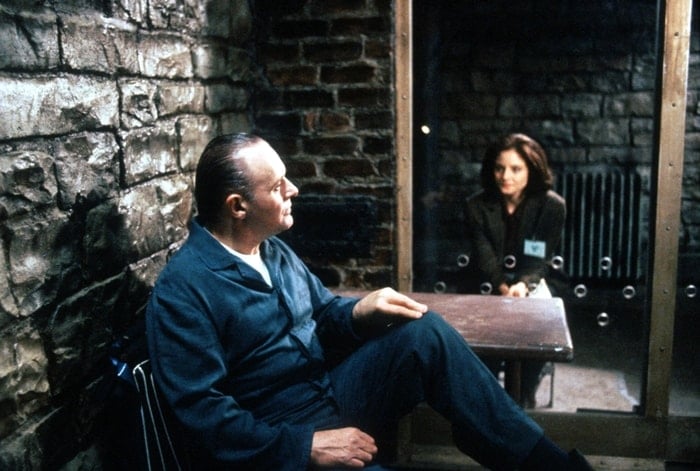 Jodie Foster as Clarice Starling and Anthony Hopkins as Dr. Hannibal Lecter in the 1991 American psychological horror film The Silence of the Lambs