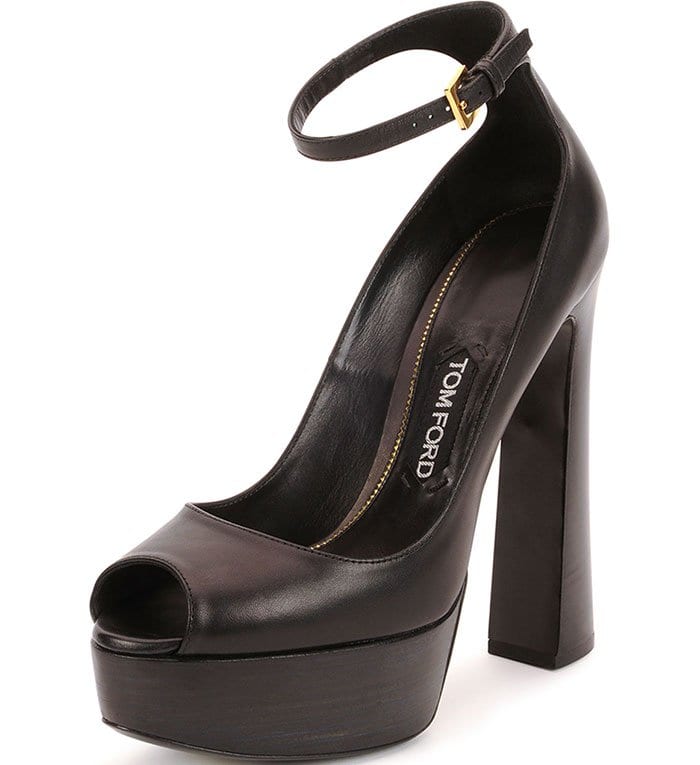 Tom Ford Leather Platform Ankle-Strap Pumps