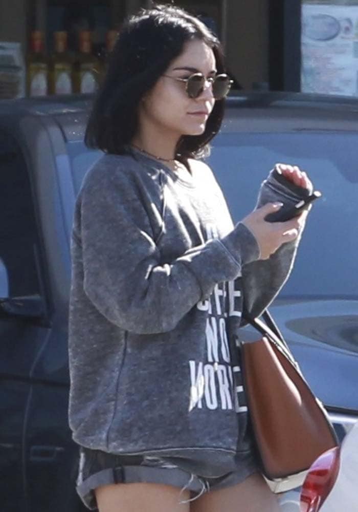 Vanessa Hudgens wears her hair down as she leaves lunch at Studio City sushi restaurant Sugarfish