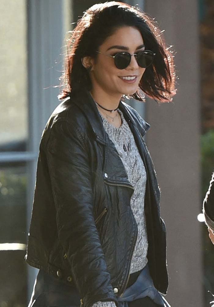 Vanessa Hudgens wears her hair down as she grabs takeout before heading to the studio
