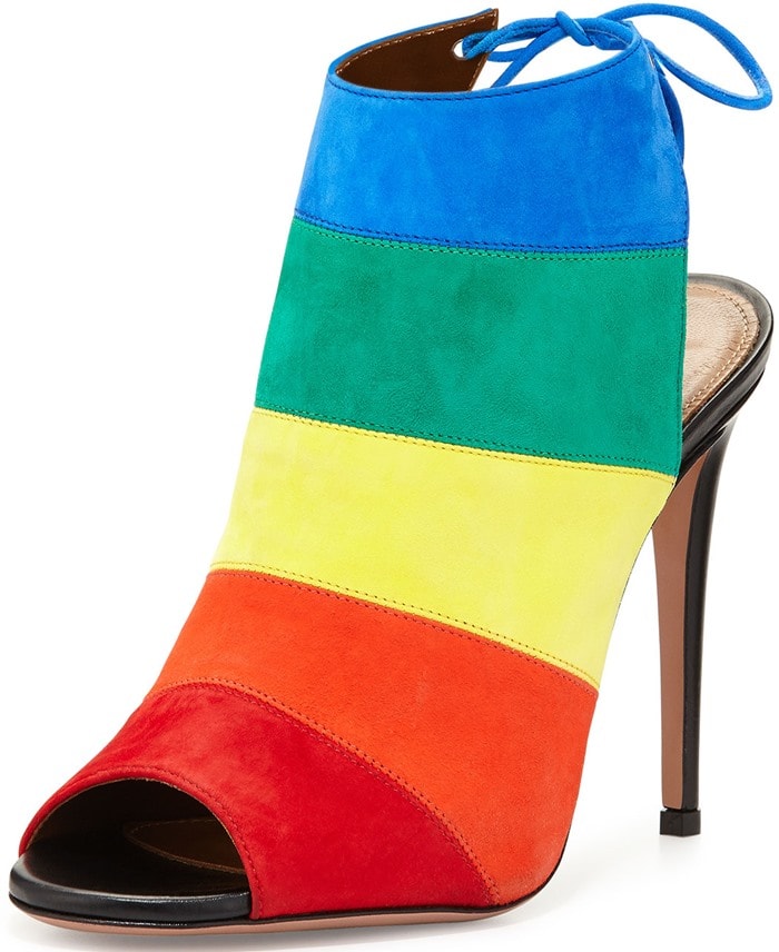 View Fullscreen Aquazzura Multicolor Rainbow Suede Peep-toe Booties