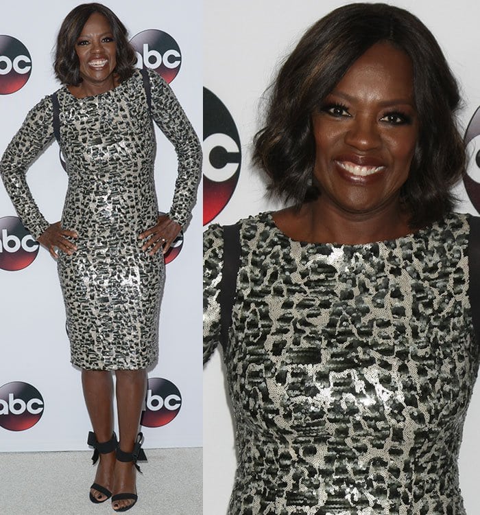 Viola Davis shimmered in a sequin-covered long-sleeve dress