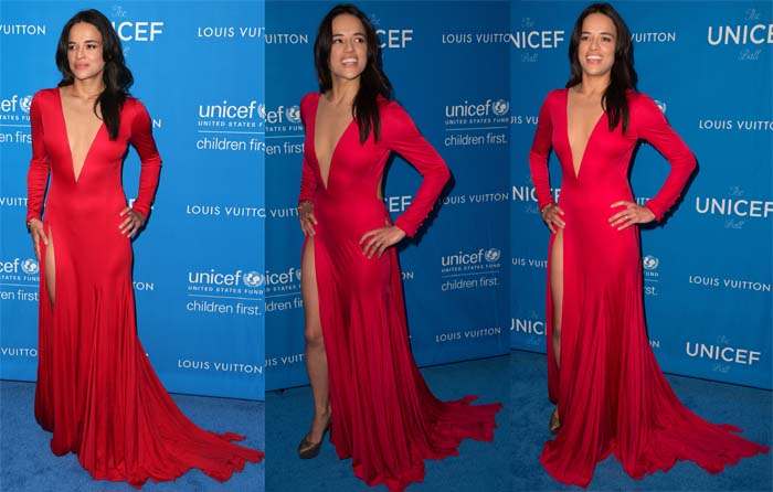 Michelle Rodriguez in a custom Gabriela Cadena gown for the 6th Biennial UNICEF Ball