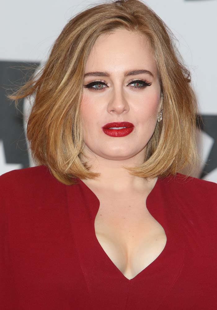 Adele wears her short hair down at the 2016 BRIT Awards