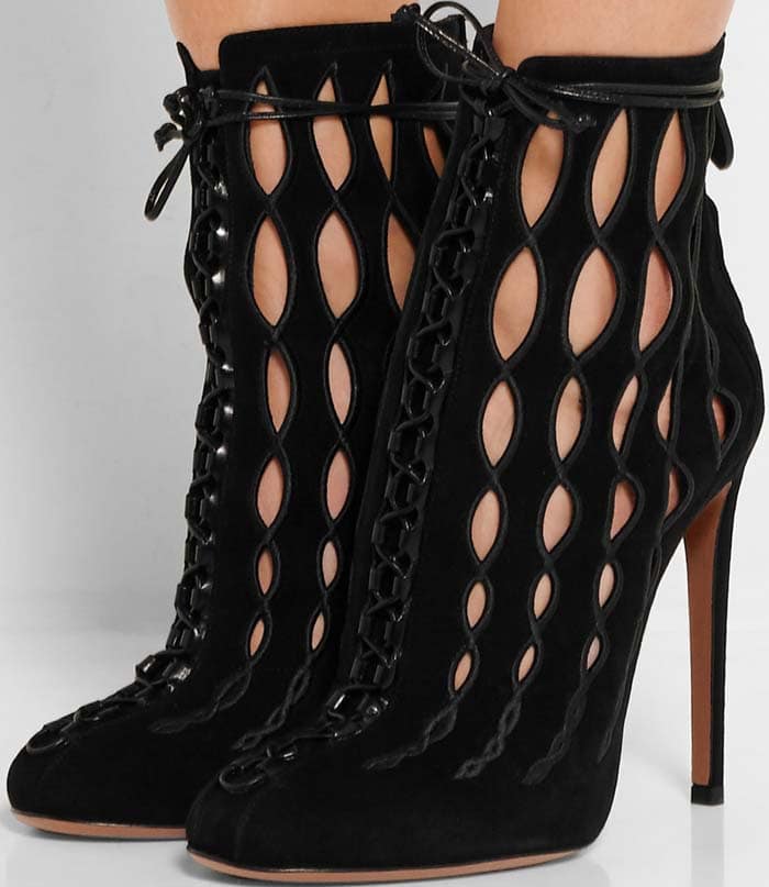 Alaïa Embroidered Laser-Cut Suede Ankle Boots