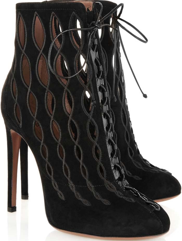 Alaïa Embroidered Laser-Cut Suede Ankle Boots