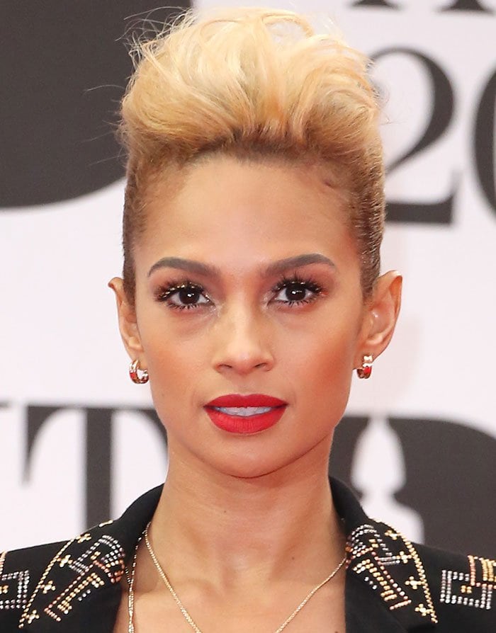 Alesha Dixon wears her short blonde hair in an edgy quiff at the 2016 BRIT Awards